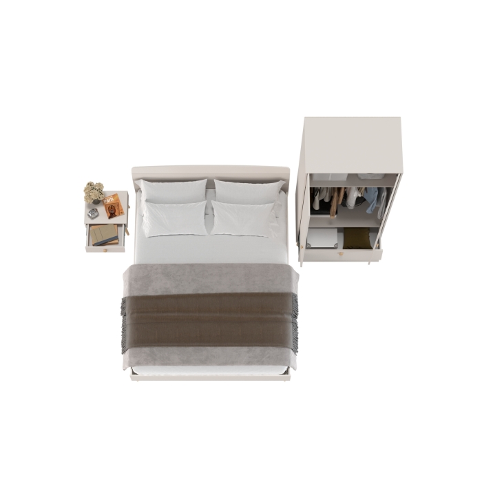 Афина Спальня Кровать 1600 + Шкаф 2-х дверный + Тумба, цвет кашемир серый, 164,6х210,2х95,6 + 90,3х56,3х220 + 45х37х45 см., 1600х2000, б/м, осн. есть