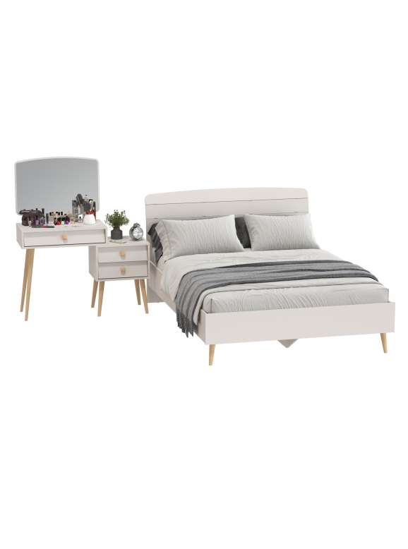 Афина Спальня Кровать 1400 + Трюмо, цвет кашемир серый, ШхГхВ 144,6х210,2х95,7 + 105х38,6х129 см., сп.м. 1400х2000 мм., б/м, основание есть