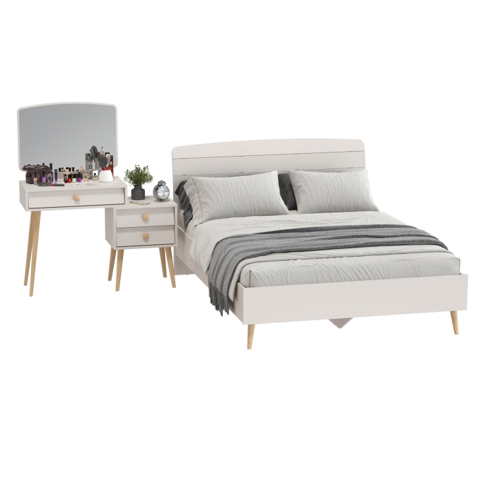 Афина Спальня Кровать 1400 + Трюмо, цвет кашемир серый, ШхГхВ 144,6х210,2х95,7 + 105х38,6х129 см., сп.м. 1400х2000 мм., б/м, основание есть