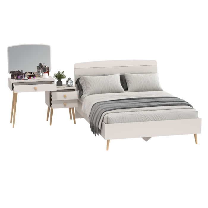 Афина Спальня Кровать 1400 + Трюмо, цвет кашемир серый, ШхГхВ 144,6х210,2х95,7 + 105х38,6х129 см., сп.м. 1400х2000 мм., б/м, основание есть