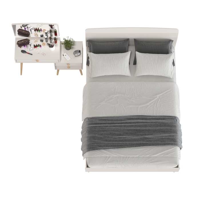 Афина Спальня Кровать 1400 + Трюмо, цвет кашемир серый, ШхГхВ 144,6х210,2х95,7 + 105х38,6х129 см., сп.м. 1400х2000 мм., б/м, основание есть