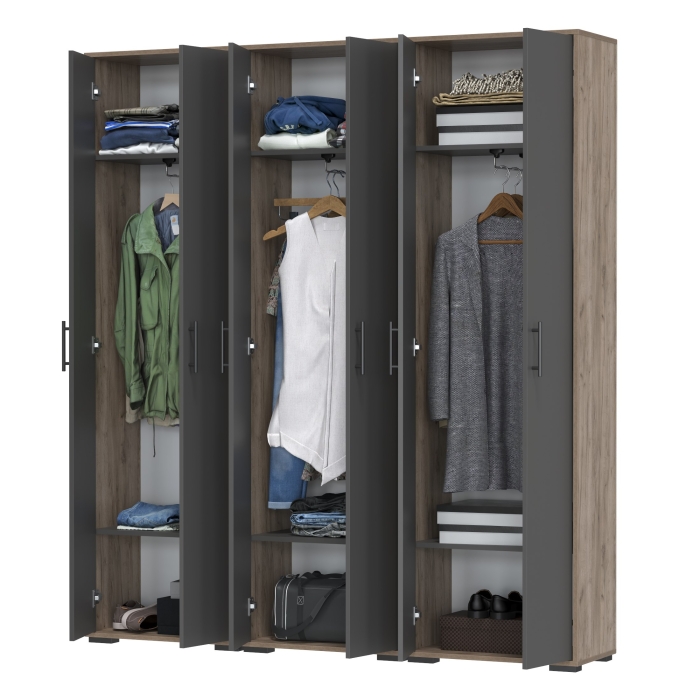 Три шкафа для одежды Домино 2-3430дкт/граф цвет дуб крафт табачный/графит, ШхГхВ 180х36х202 см.