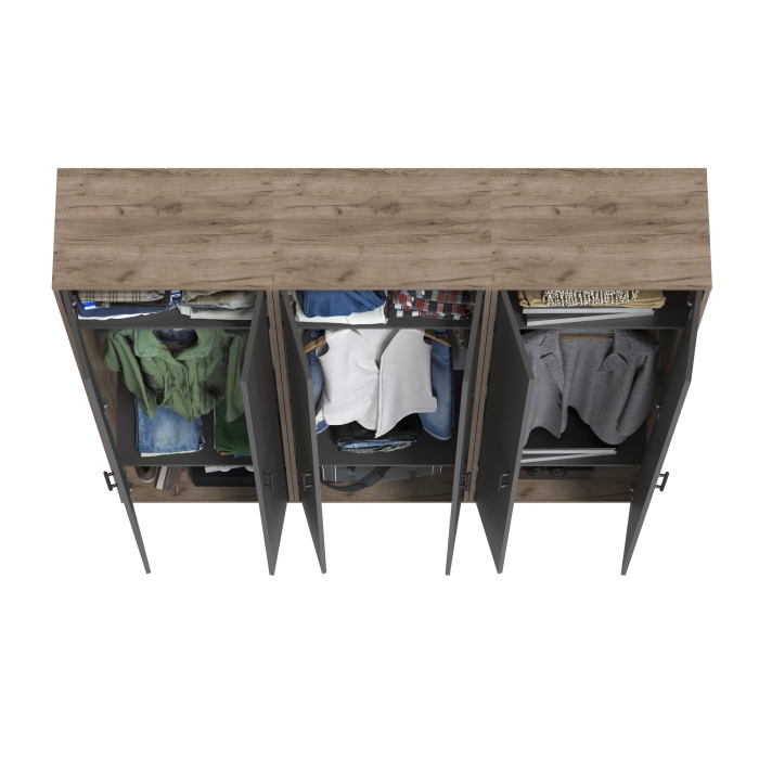 Три шкафа для одежды Домино 2-3430дкт/граф цвет дуб крафт табачный/графит, ШхГхВ 180х36х202 см.