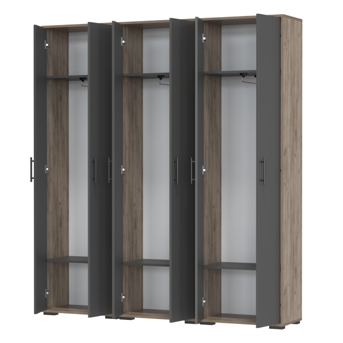 Три шкафа для одежды Домино 2-3430дкт/граф цвет дуб крафт табачный/графит, ШхГхВ 180х36х202 см.