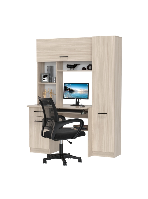 Стол 6-0603 Альфа + кресло 103 чёрное, цвет ясень шимо светлый, ШхГхВ 137х61х181 см., универсальная сборка