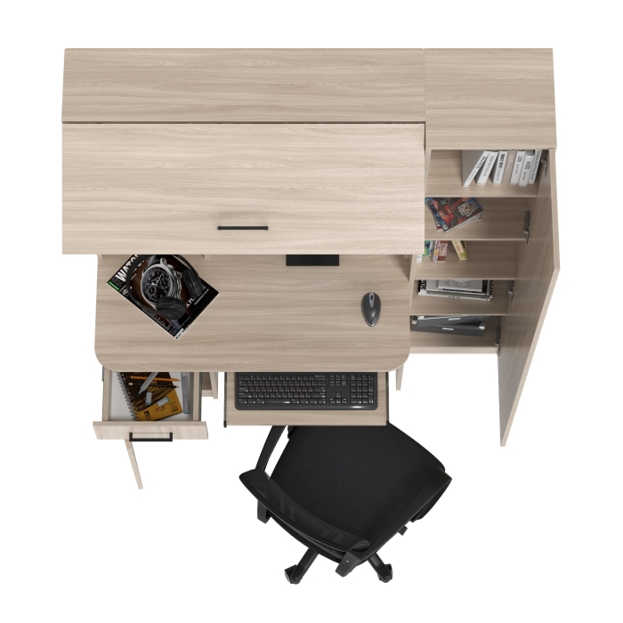 Стол 6-0603 Альфа + кресло 103 чёрное, цвет ясень шимо светлый, ШхГхВ 137х61х181 см., универсальная сборка