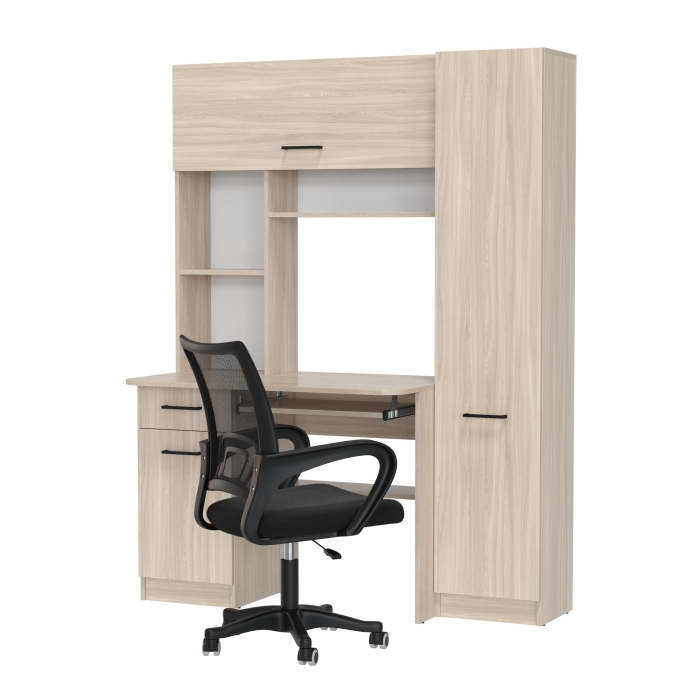 Стол 6-0603 Альфа + кресло 103 чёрное, цвет ясень шимо светлый, ШхГхВ 137х61х181 см., универсальная сборка