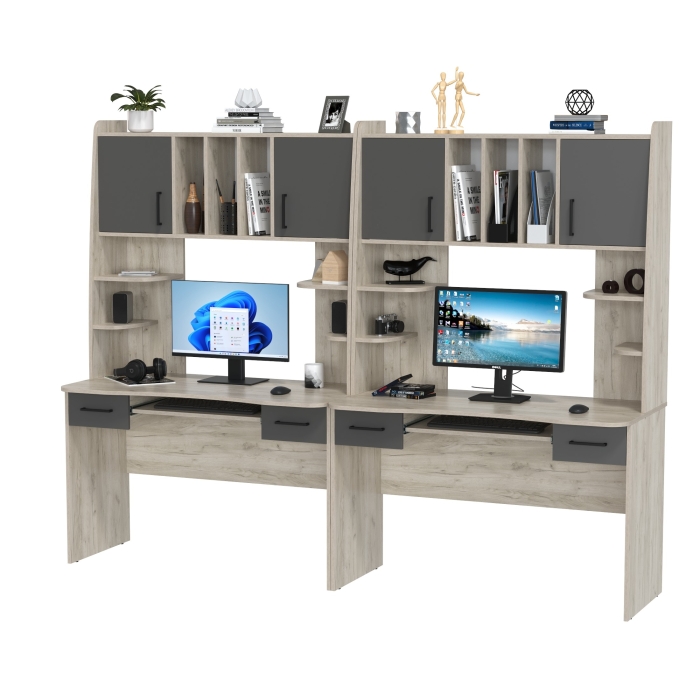 Два стола рабочих 6-0604дкс/граф Бета, цвет дуб крафт серый/графит, ШхГхВ 240х60,5х183,5 см.