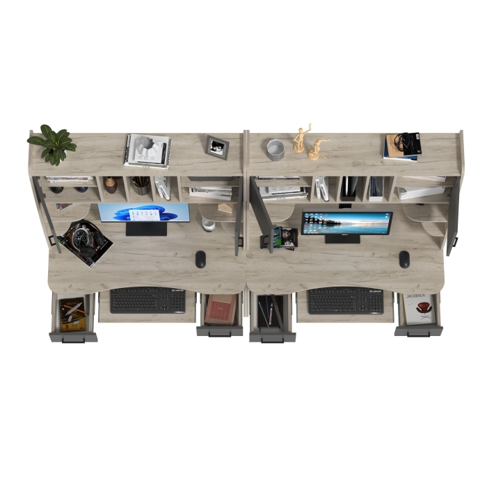 Два стола рабочих 6-0604дкс/граф Бета, цвет дуб крафт серый/графит, ШхГхВ 240х60,5х183,5 см.