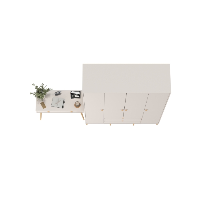 Афина Спальня Шкаф 4-х дверный + Стол, цвет кашемир серый, ШхГхВ 160х56,3х220 + 100х45х76 см., универсальная сборка