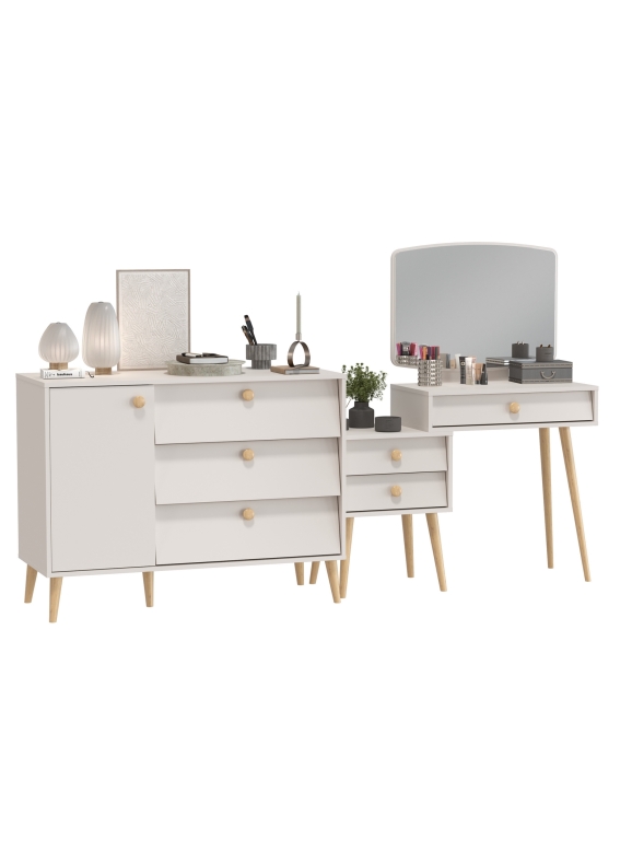 Афина Спальня Трюмо + Комод с дверкой и тремя ящиками, цвет кашемир серый, ШхГхВ 105х38,6х129 + 110х45,3х83 см., универсальная сборка