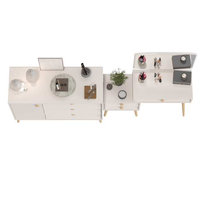 Афина Спальня Трюмо + Комод с дверкой и тремя ящиками, цвет кашемир серый, ШхГхВ 105х38,6х129 + 110х45,3х83 см., универсальная сборка