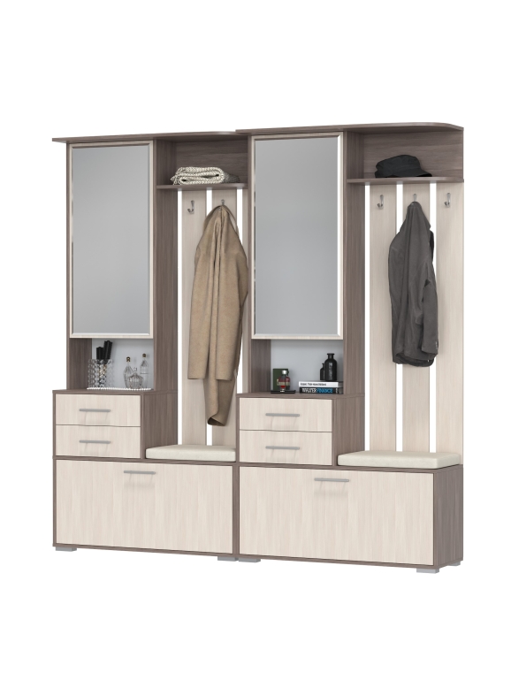 Два шкафа с вешалкой Домино 2-3431бод.тем/св, цвет бодега тёмный/бодега светлый, ШхГхВ 200х36х202 см., универсальная сборка