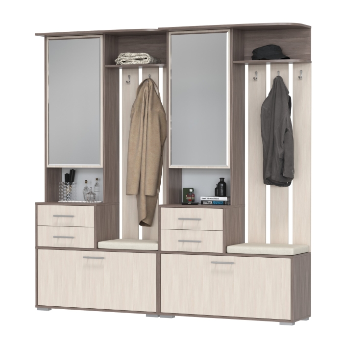 Два шкафа с вешалкой Домино 2-3431бод.тем/св, цвет бодега тёмный/бодега светлый, ШхГхВ 200х36х202 см., универсальная сборка