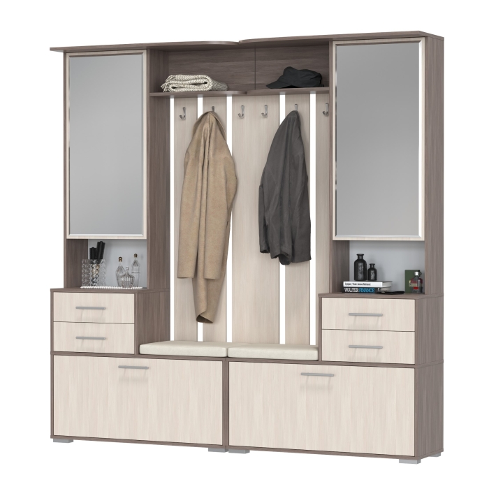 Два шкафа с вешалкой Домино 2-3431бод.тем/св, цвет бодега тёмный/бодега светлый, ШхГхВ 200х36х202 см., универсальная сборка