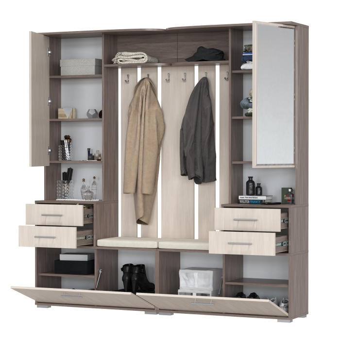 Два шкафа с вешалкой Домино 2-3431бод.тем/св, цвет бодега тёмный/бодега светлый, ШхГхВ 200х36х202 см., универсальная сборка