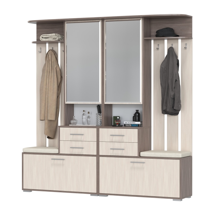 Два шкафа с вешалкой Домино 2-3431бод.тем/св, цвет бодега тёмный/бодега светлый, ШхГхВ 200х36х202 см., универсальная сборка