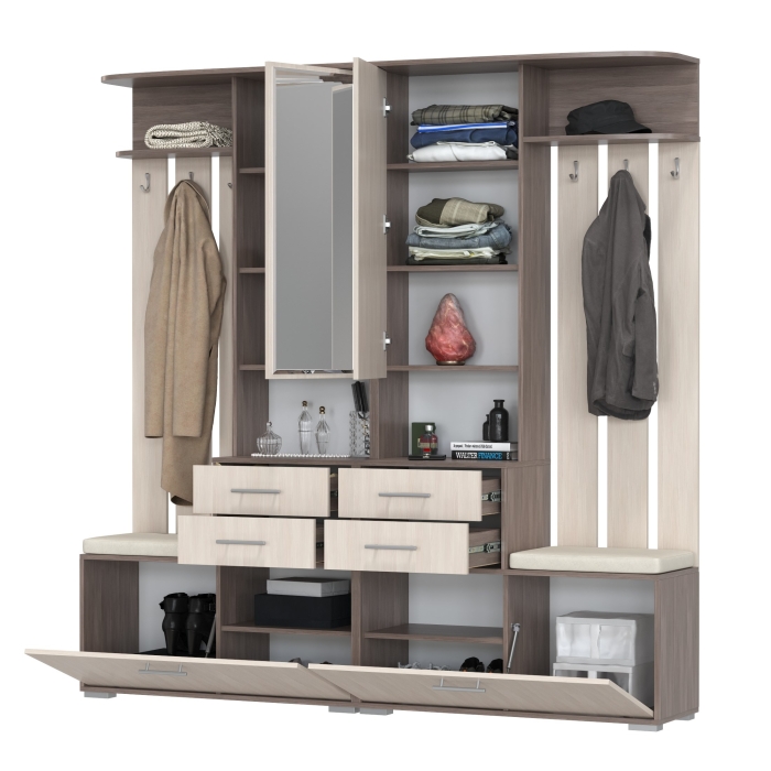 Два шкафа с вешалкой Домино 2-3431бод.тем/св, цвет бодега тёмный/бодега светлый, ШхГхВ 200х36х202 см., универсальная сборка