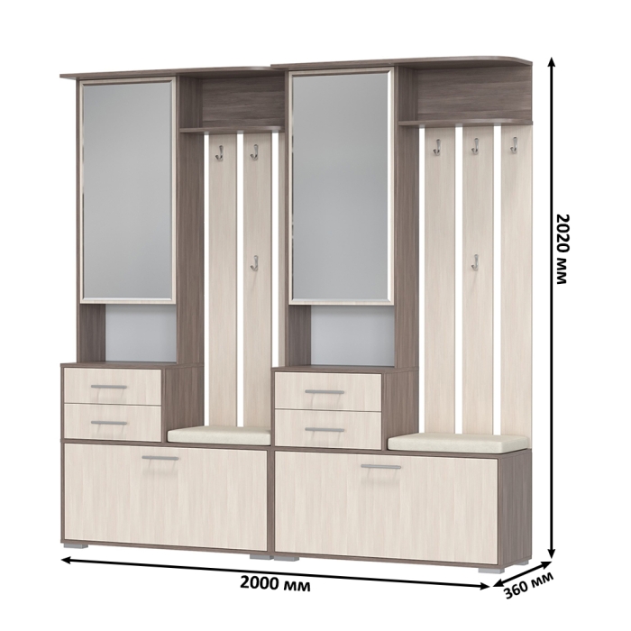 Два шкафа с вешалкой Домино 2-3431бод.тем/св, цвет бодега тёмный/бодега светлый, ШхГхВ 200х36х202 см., универсальная сборка