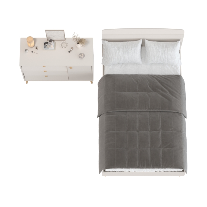 Афина Спальня Кровать 1200 + Комод, цвет кашемир серый, ШхГхВ 123,6х210,2х95,7 + 110х45,3х83 см., сп.м. 1200х2000 мм., б/м, основание есть