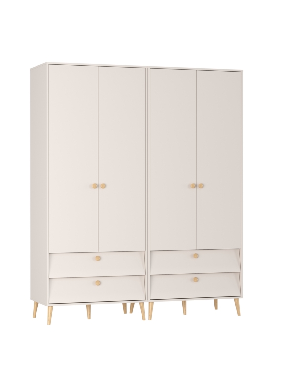 Афина Спальня Шкаф 2-х дверный с двумя ящиками х 2, цвет кашемир серый, ШхГхВ 180,6х56,3х220 см.