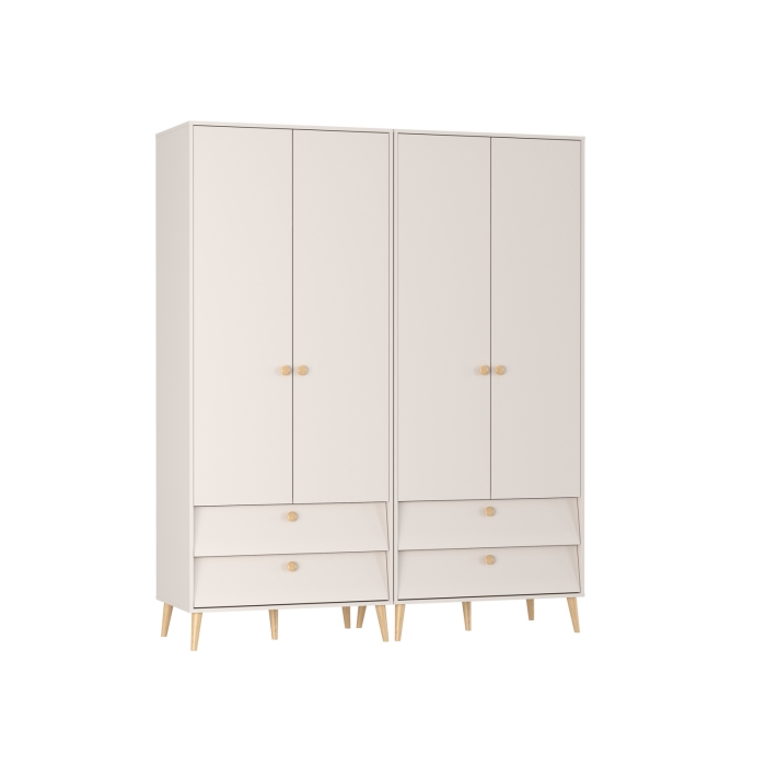 Афина Спальня Шкаф 2-х дверный с двумя ящиками х 2, цвет кашемир серый, ШхГхВ 180,6х56,3х220 см.