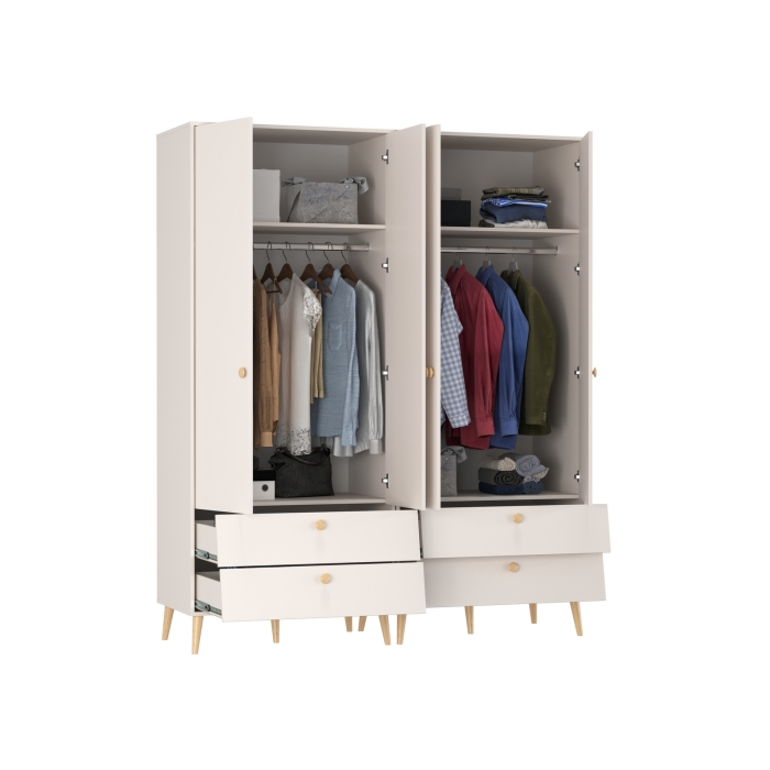 Афина Спальня Шкаф 2-х дверный с двумя ящиками х 2, цвет кашемир серый, ШхГхВ 180,6х56,3х220 см.