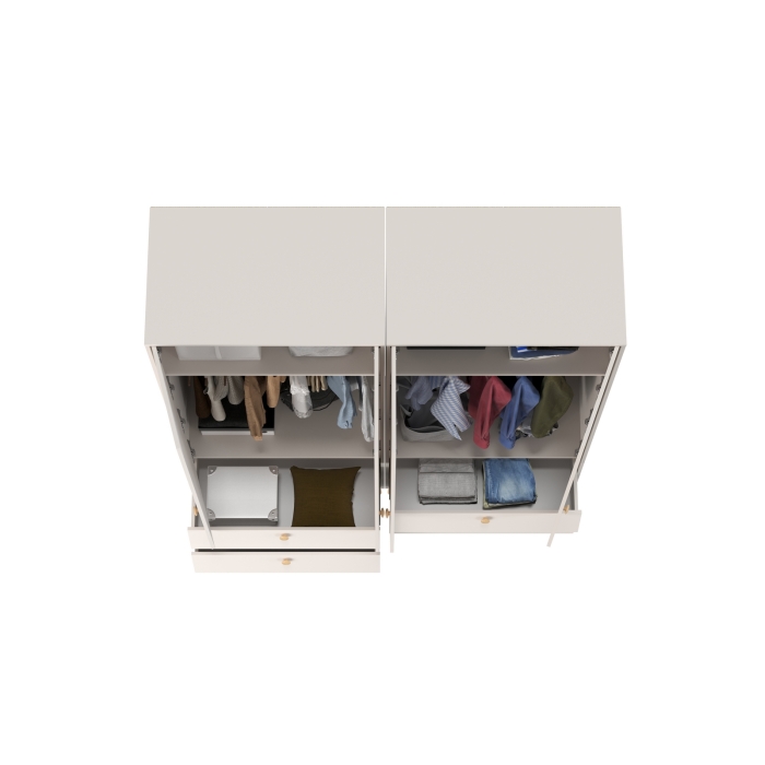 Афина Спальня Шкаф 2-х дверный с двумя ящиками х 2, цвет кашемир серый, ШхГхВ 180,6х56,3х220 см.