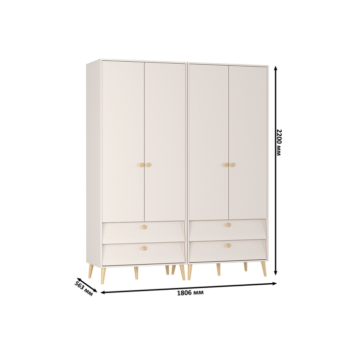 Афина Спальня Шкаф 2-х дверный с двумя ящиками х 2, цвет кашемир серый, ШхГхВ 180,6х56,3х220 см.