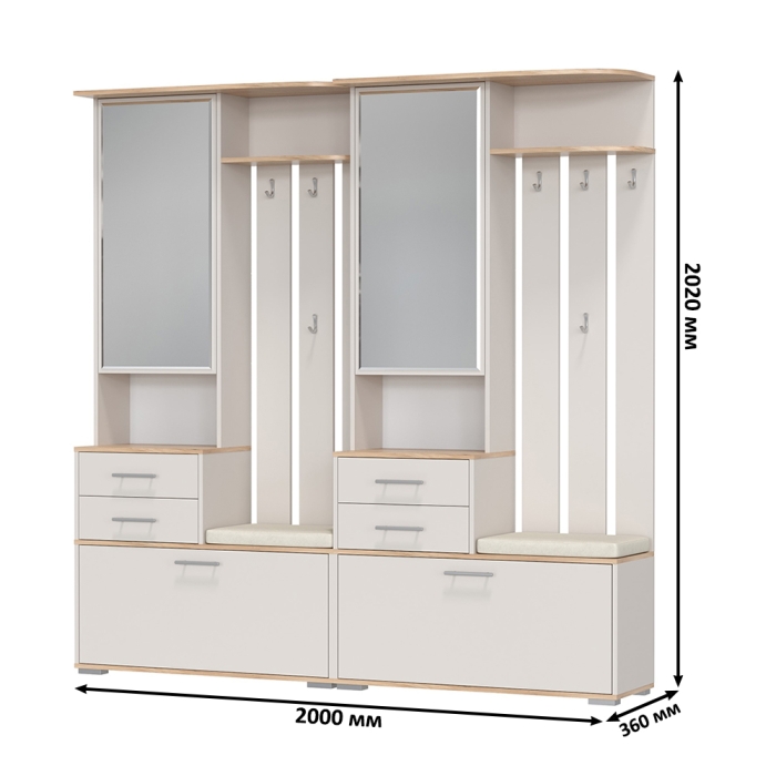 Два шкафа с вешалкой Домино 2-3431дкз/к.с, цвет дуб крафт золотой/кашемир серый, ШхГхВ 200х36х202 см., универсальная сборка
