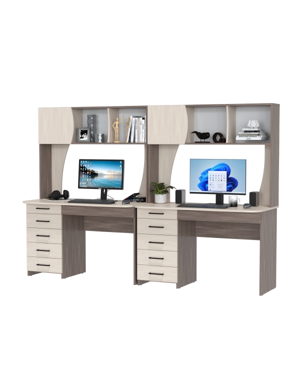 Два стола рабочих 6-0606бод.тем/св Сигма, цвет бодега тёмный/бодега светлый, ШхГхВ 241х60,5х166 см., НЕ универсальная сборка