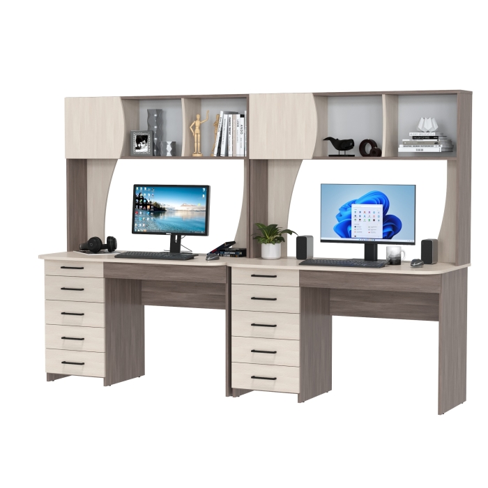 Два стола рабочих 6-0606бод.тем/св Сигма, цвет бодега тёмный/бодега светлый, ШхГхВ 241х60,5х166 см., НЕ универсальная сборка