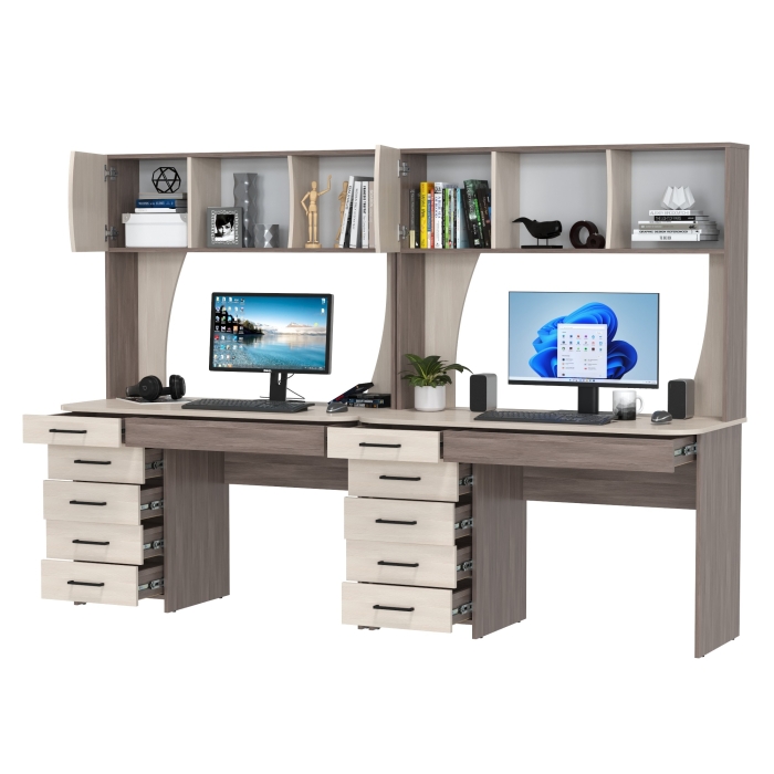 Два стола рабочих 6-0606бод.тем/св Сигма, цвет бодега тёмный/бодега светлый, ШхГхВ 241х60,5х166 см., НЕ универсальная сборка