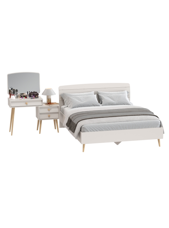 Афина Спальня Кровать 1600 + Трюмо, цвет кашемир серый, ШхГхВ 164,6х210,2х95,6 + 105х38,6х129 см., сп.м. 1600х2000 мм., б/м, основание есть