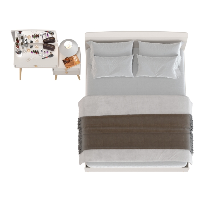 Афина Спальня Кровать 1600 + Трюмо, цвет кашемир серый, ШхГхВ 164,6х210,2х95,6 + 105х38,6х129 см., сп.м. 1600х2000 мм., б/м, основание есть