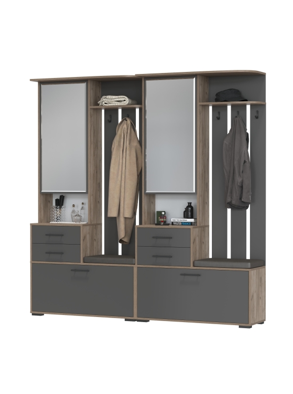 Два шкафа с вешалкой Домино 2-3431дкт/граф, цвет дуб крафт табачный/графит, ШхГхВ 200х36х202 см., универсальная сборка