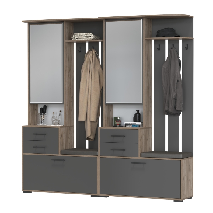Два шкафа с вешалкой Домино 2-3431дкт/граф, цвет дуб крафт табачный/графит, ШхГхВ 200х36х202 см., универсальная сборка