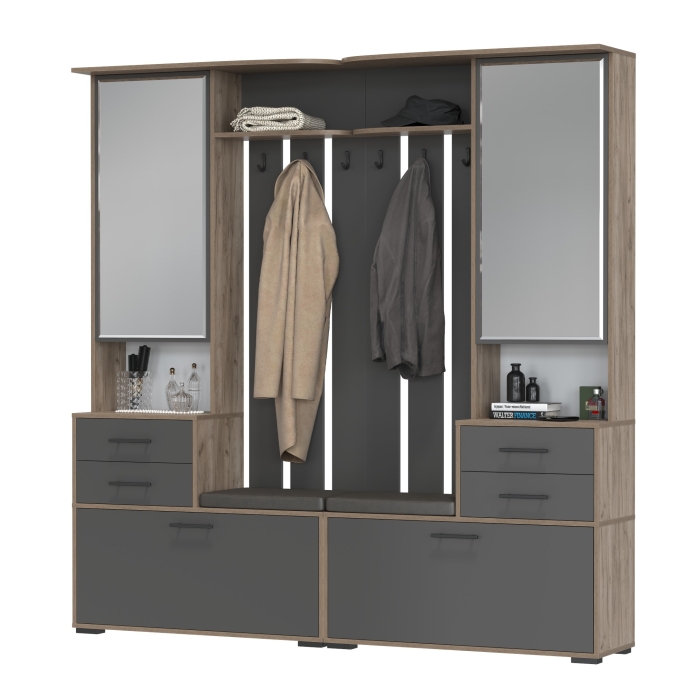 Два шкафа с вешалкой Домино 2-3431дкт/граф, цвет дуб крафт табачный/графит, ШхГхВ 200х36х202 см., универсальная сборка