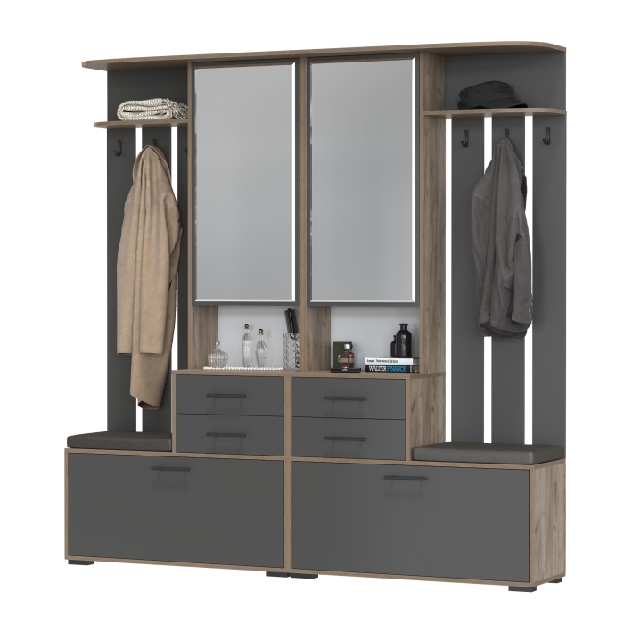 Два шкафа с вешалкой Домино 2-3431дкт/граф, цвет дуб крафт табачный/графит, ШхГхВ 200х36х202 см., универсальная сборка