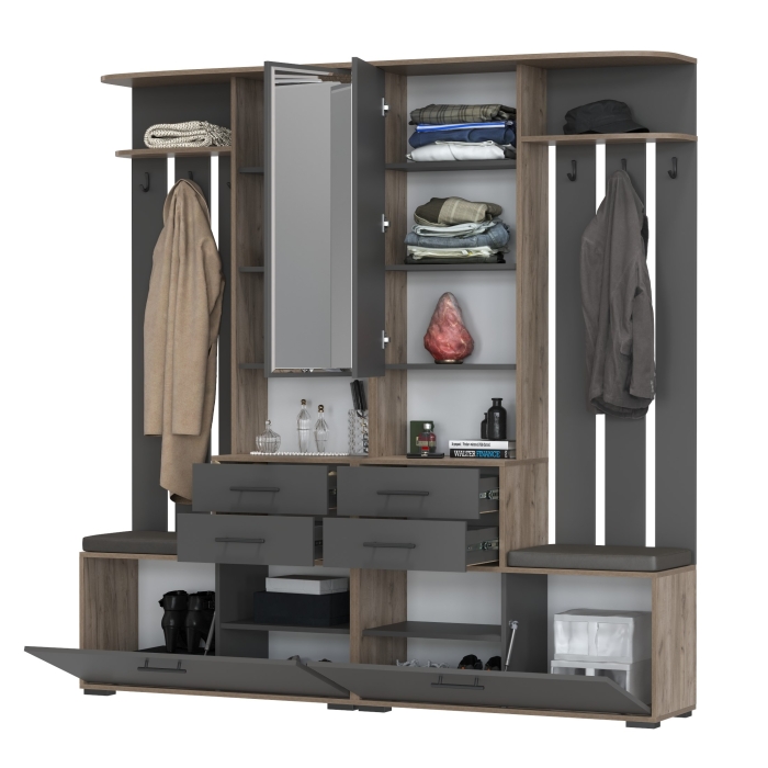 Два шкафа с вешалкой Домино 2-3431дкт/граф, цвет дуб крафт табачный/графит, ШхГхВ 200х36х202 см., универсальная сборка