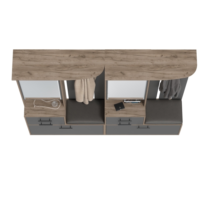 Два шкафа с вешалкой Домино 2-3431дкт/граф, цвет дуб крафт табачный/графит, ШхГхВ 200х36х202 см., универсальная сборка