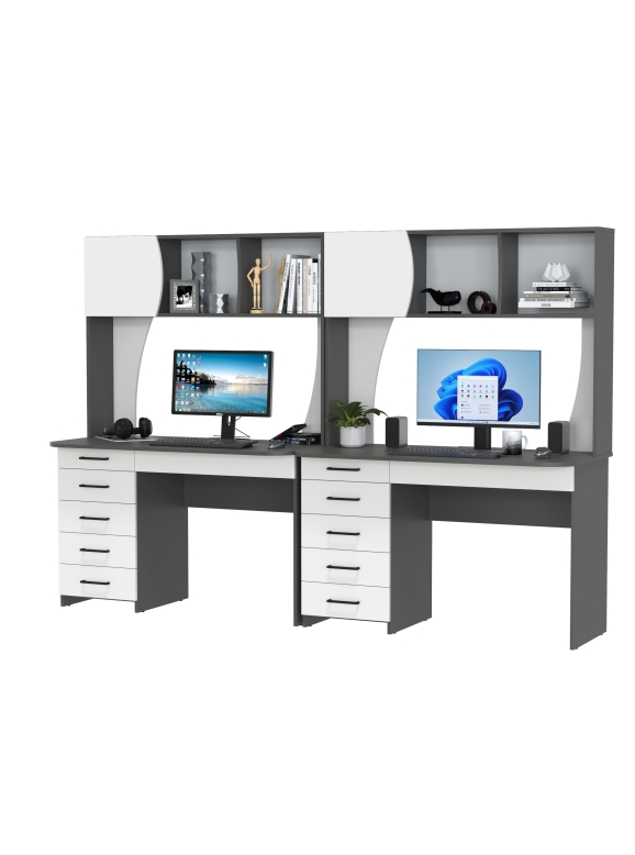 Два стола рабочих 6-0606граф/бел Сигма, цвет графит/белый, ШхГхВ 241х60,5х166 см., НЕ универсальная сборка