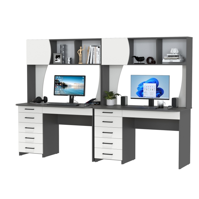 Два стола рабочих 6-0606граф/бел Сигма, цвет графит/белый, ШхГхВ 241х60,5х166 см., НЕ универсальная сборка