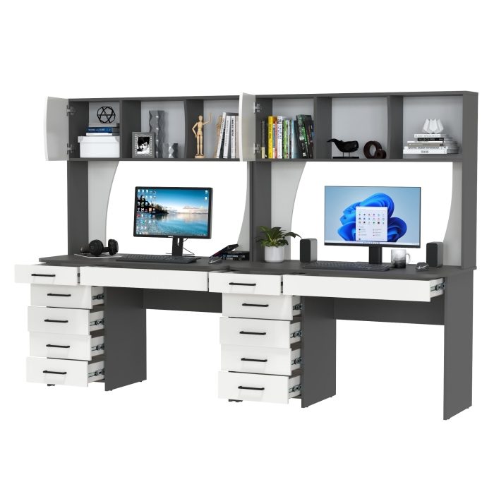 Два стола рабочих 6-0606граф/бел Сигма, цвет графит/белый, ШхГхВ 241х60,5х166 см., НЕ универсальная сборка