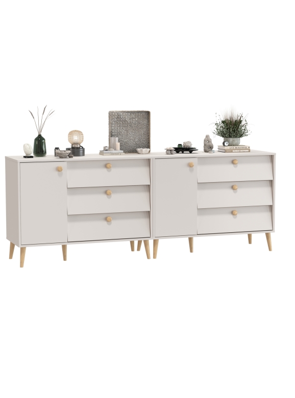 Афина Спальня Комод с дверкой и тремя ящиками х 2, цвет кашемир серый, ШхГхВ 2х110х45,3х83 см., универсальная сборка