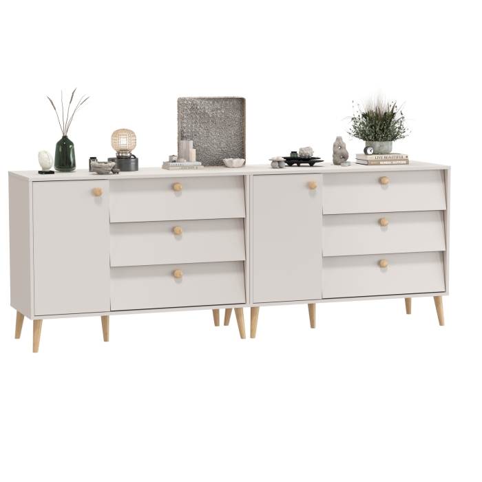 Афина Спальня Комод с дверкой и тремя ящиками х 2, цвет кашемир серый, ШхГхВ 2х110х45,3х83 см., универсальная сборка