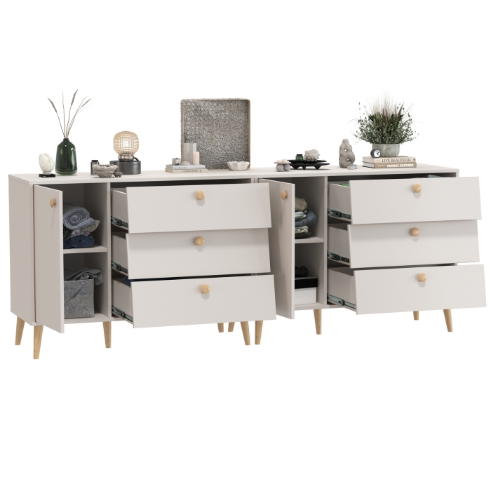 Афина Спальня Комод с дверкой и тремя ящиками х 2, цвет кашемир серый, ШхГхВ 2х110х45,3х83 см., универсальная сборка