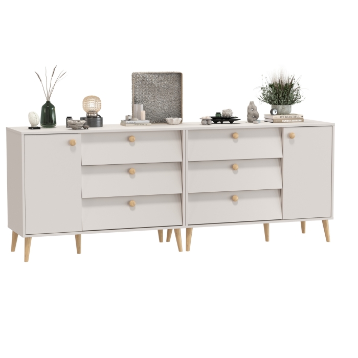 Афина Спальня Комод с дверкой и тремя ящиками х 2, цвет кашемир серый, ШхГхВ 2х110х45,3х83 см., универсальная сборка