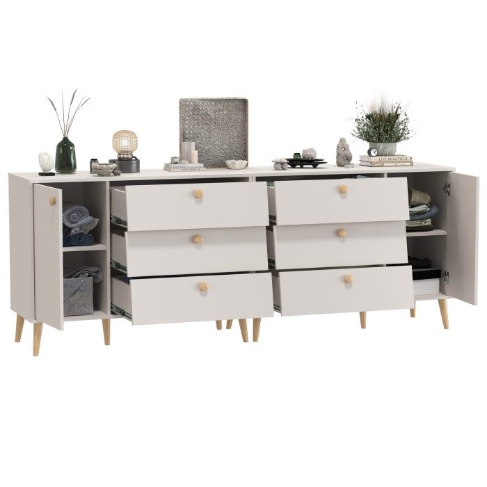 Афина Спальня Комод с дверкой и тремя ящиками х 2, цвет кашемир серый, ШхГхВ 2х110х45,3х83 см., универсальная сборка