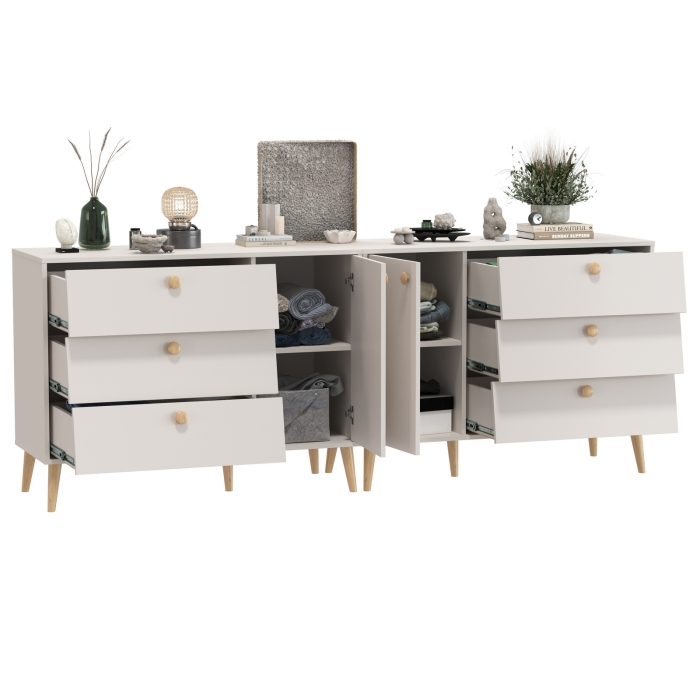 Афина Спальня Комод с дверкой и тремя ящиками х 2, цвет кашемир серый, ШхГхВ 2х110х45,3х83 см., универсальная сборка